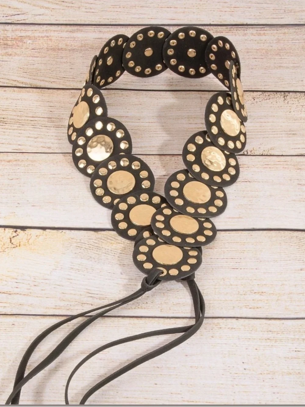 Vegan Leather Concho-Disc Belt with Silver or Gold Accents O/S